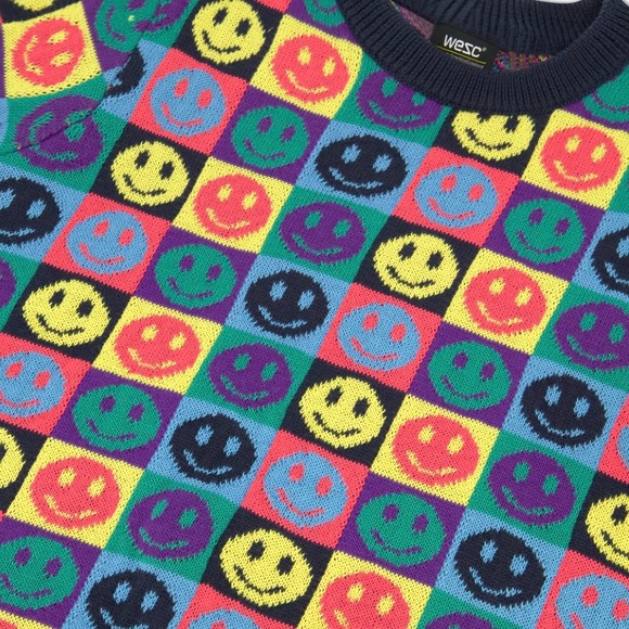 Wesc Multicolor Smiley Face Unisex Crewneck Sweater NWT - Picture 4 of 6